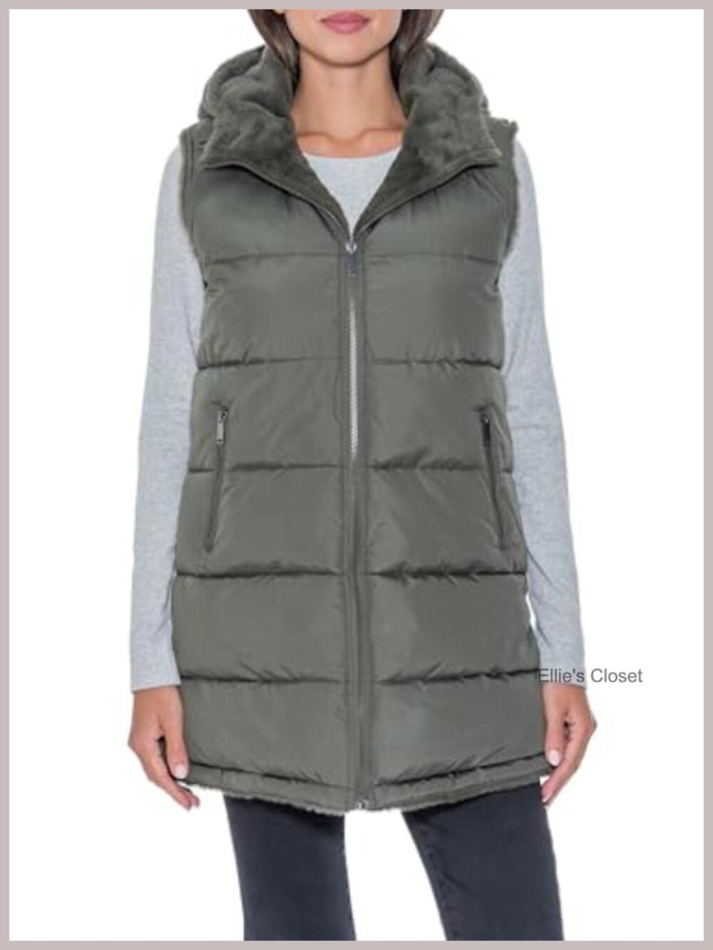Sleeveless Reversible Puffer Vest Faux Fur Lined Hooded Winter Fall
